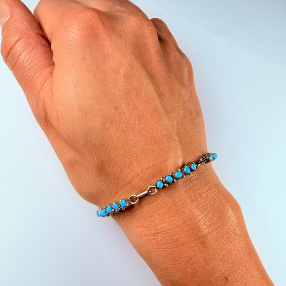 Native American Zuni Snake Eye Sleeping Beauty Turquoise Panel Vintage Bracelet - Picture 7 of 10